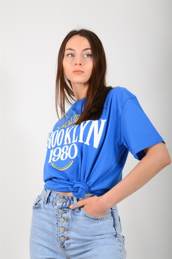 Kadın Saks Brooklyn Baskılı Tişört 3719
