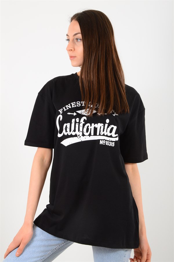 Kadın Siyah California Baskılı Tişört 3663