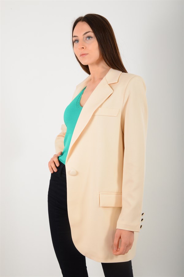 Kadın Taş Rengi Tek Düğmeli Blazer Ceket 5103