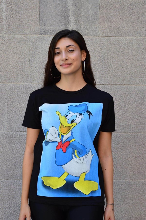 Siyah Donald Duck Baskılı Tişört