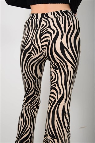 Beyaz Zebra İspanyol Paça Pantolon 5179