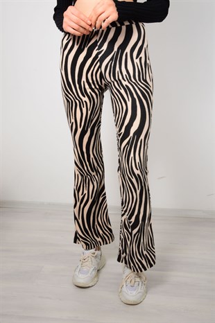 Beyaz Zebra İspanyol Paça Pantolon 5179