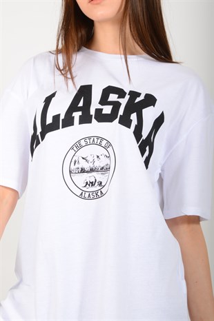 Kadın Beyaz Alaska Baskılı Tişört 3661