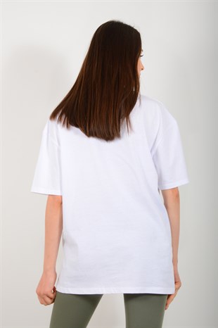 Kadın Beyaz Nyc Baskılı Tişört 3662