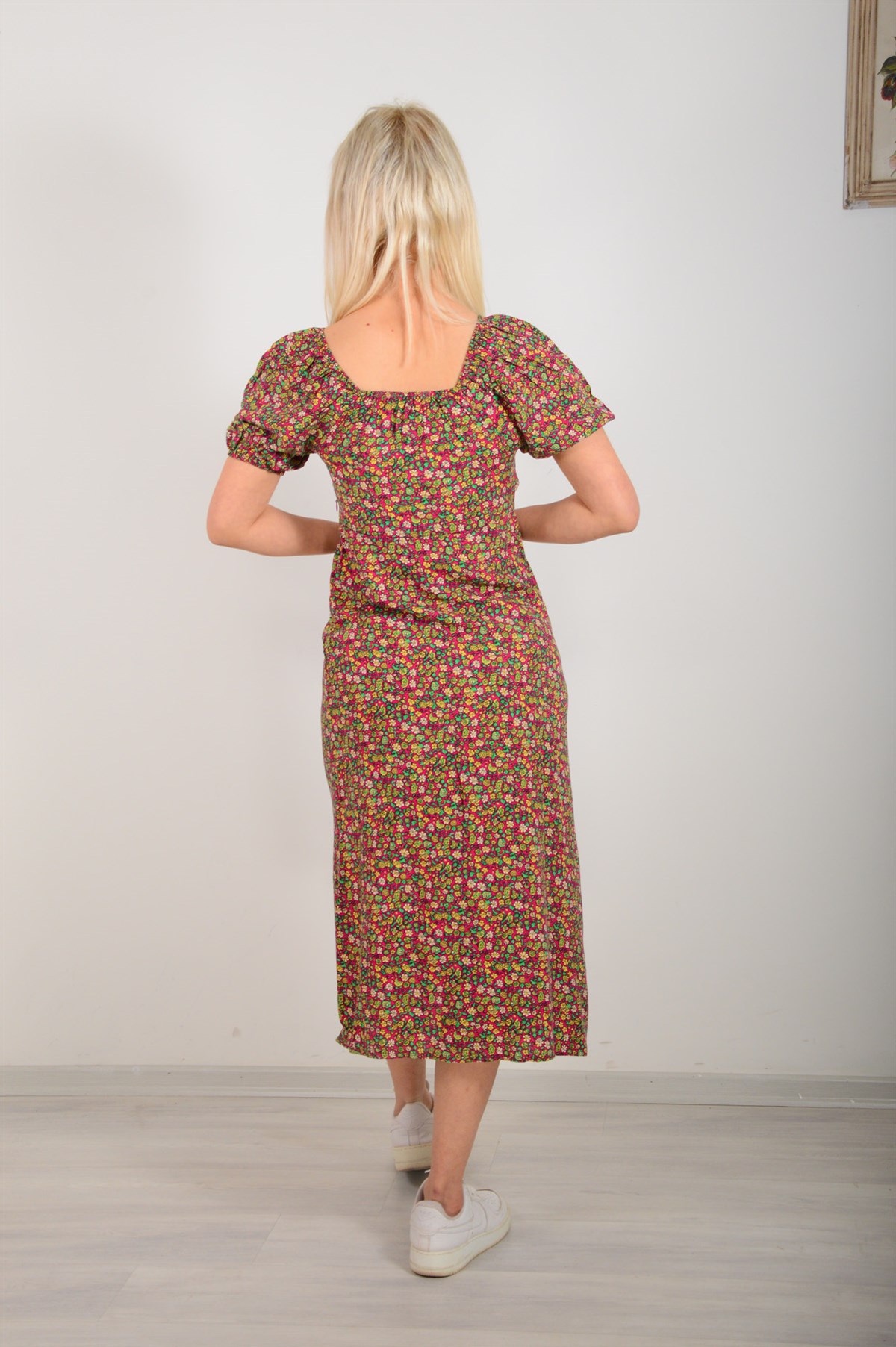 Kadın Fuşya Mini Çiçekli Elbise 222190