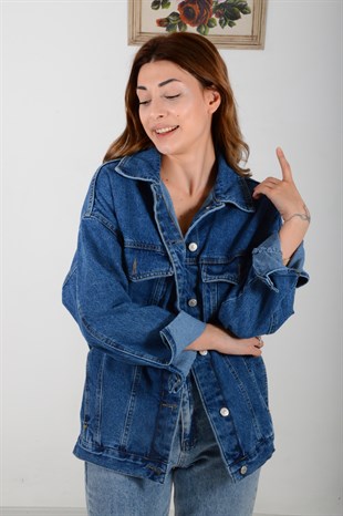 Kadın Lacivert Oversize Kot Ceket 6508