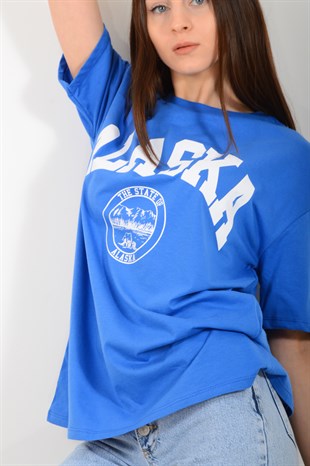 Kadın Mavi Alaska Baskılı Tişört 3661