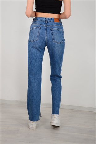 Kadın Mavi Slim Straight Leg Jean Pantolon 21432