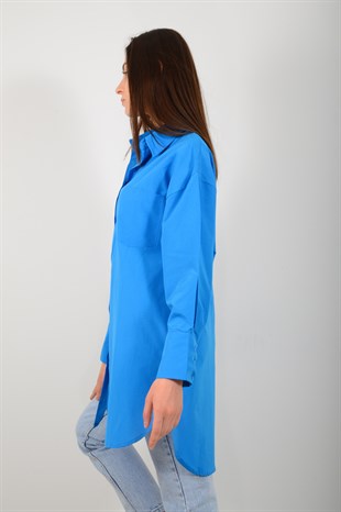 Kadın Mavi Yanı Yırtmaçlı Gömlek 3563