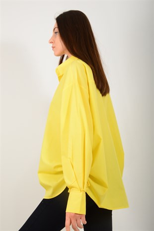 Kadın Sarı Yanı Büzgülü Gömlek 3565