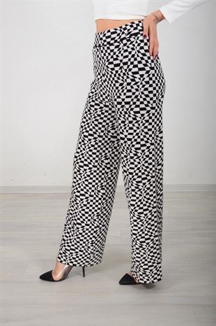 Kadın Siyah Beyaz Ekose Desenli Pantolon T1238