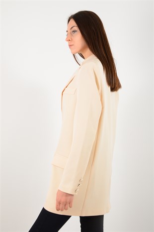 Kadın Taş Rengi Tek Düğmeli Blazer Ceket 5103