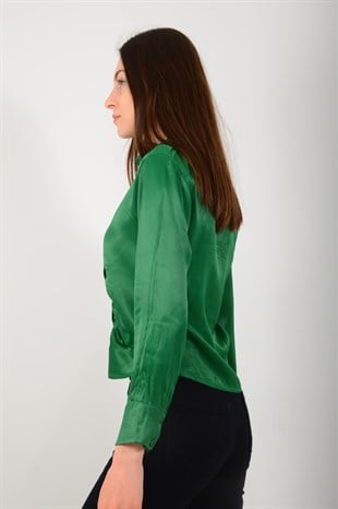 Kadın Yeşil Büzgülü Gömlek 3687