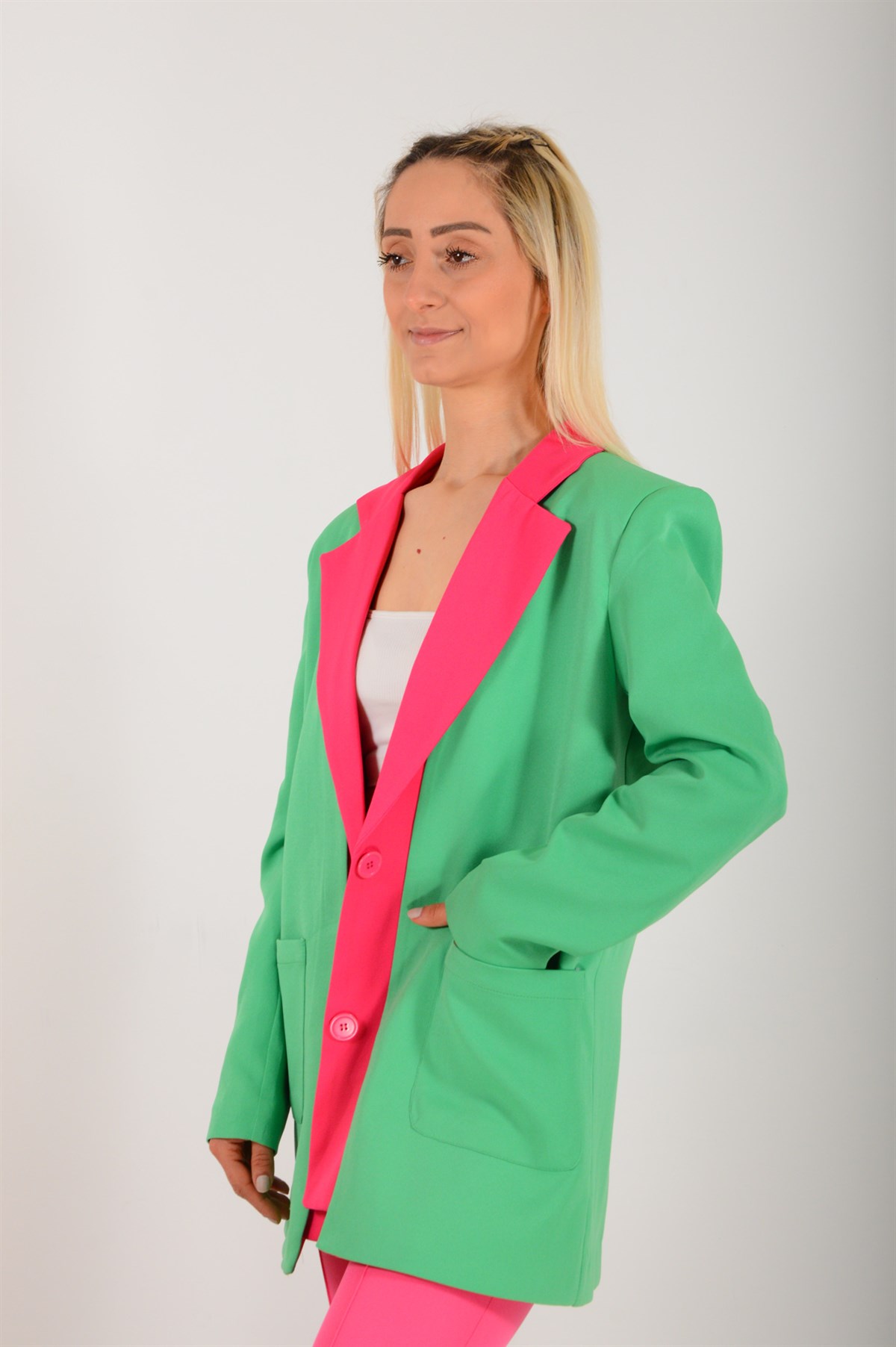 Kadın Yeşil Garnili Blazer Ceket 5633