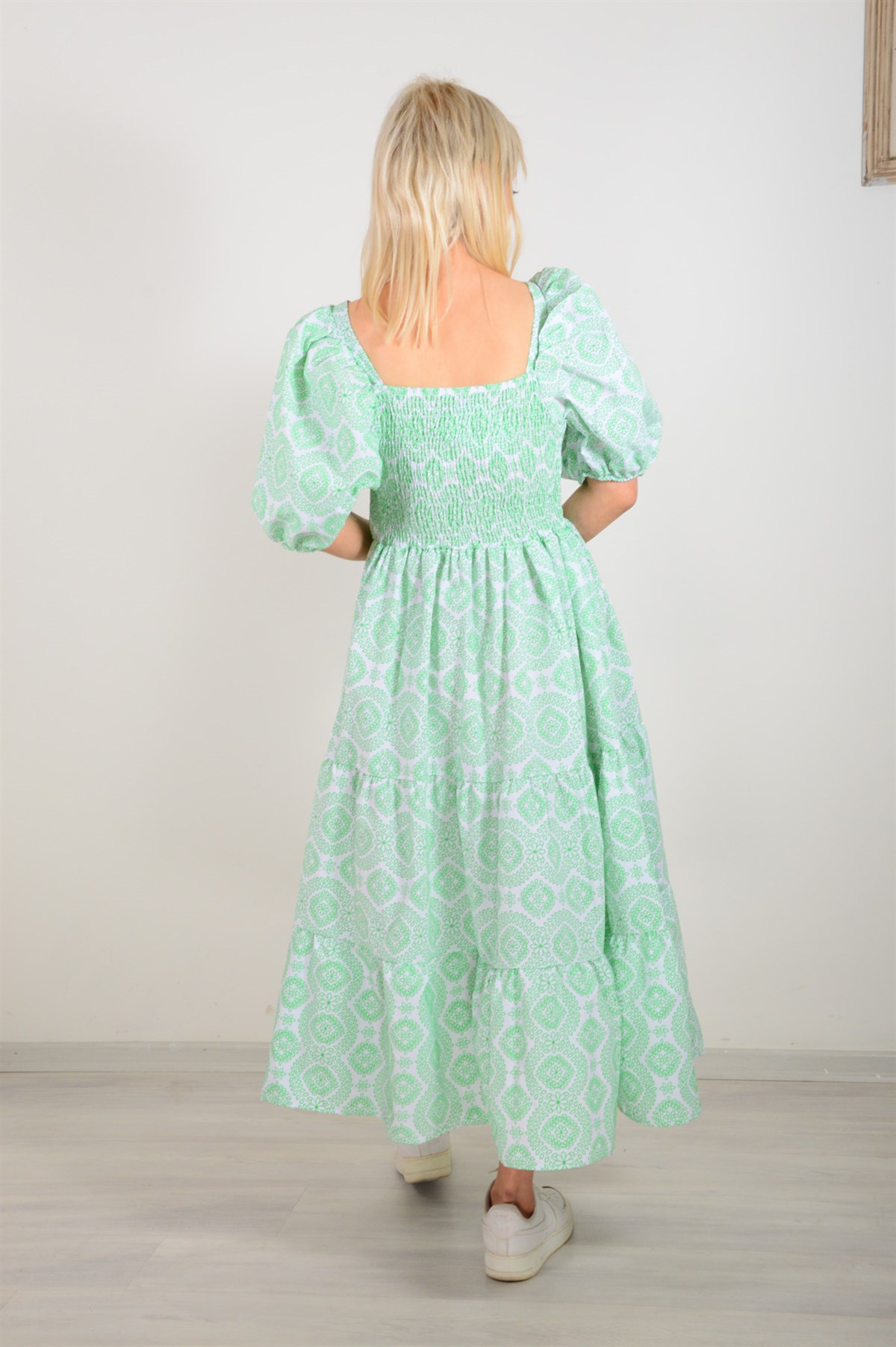Kadın Yeşil Yaprak Çizgili Elbise 222168
