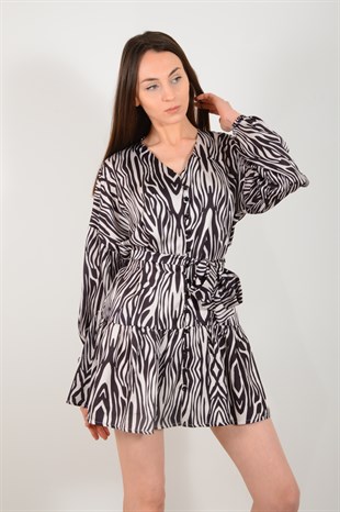 Kadın Zebra Desenli Düğmeli Elbise 139
