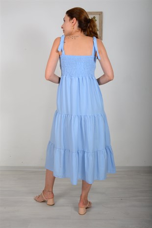 Mavi Askı Bağlamalı Gipeli Elbise 20Y627