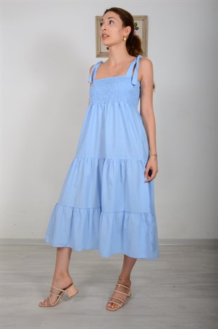 Mavi Askı Bağlamalı Gipeli Elbise 20Y627